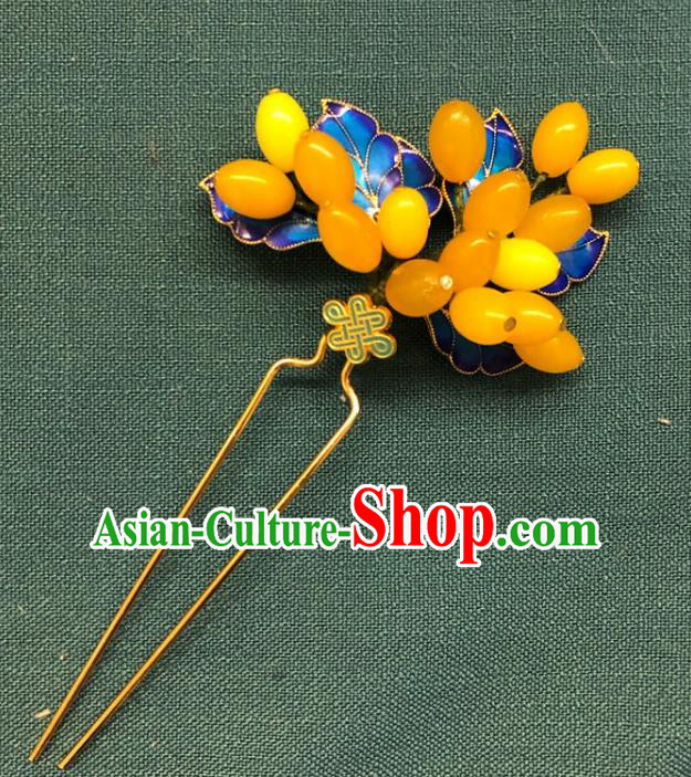 Chinese Ancient Princess Ceregat Beads Hairpins Hair Accessories Handmade Ming Dynasty Palace Blueing Leaf Hair Stick