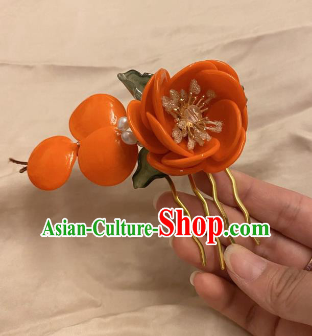 Chinese Ancient Palace Lady Orange Flowers Hairpins Hair Accessories Handmade Plastic Azalea Hair Comb