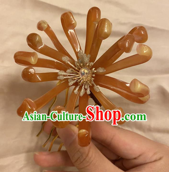 Chinese Ancient Palace Lady Brown Flowers Hairpins Hair Accessories Handmade Plastic Chrysanthemum Hair Comb