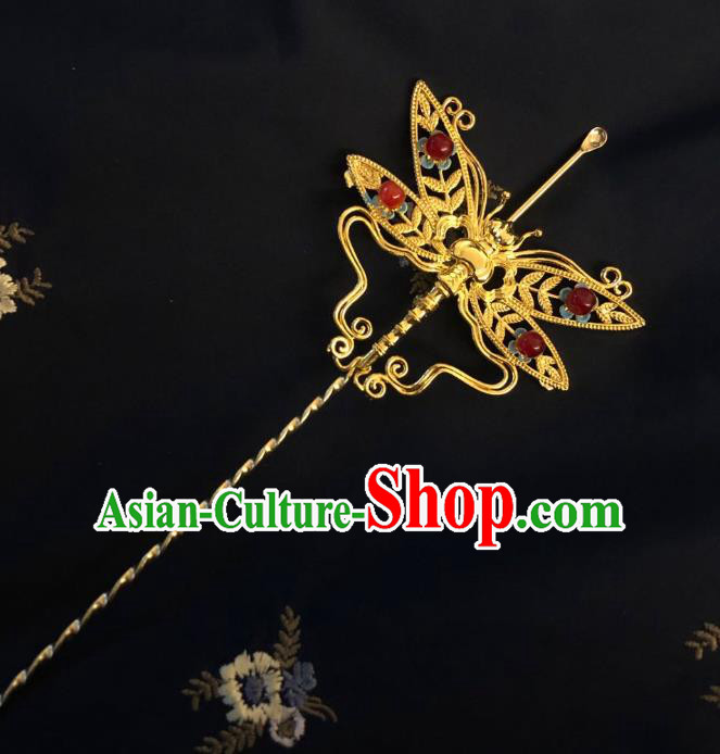 Chinese Ancient Palace Lady Golden Butterfly Hairpins Hair Accessories Handmade Ming Dynasty Curette Hair Stick