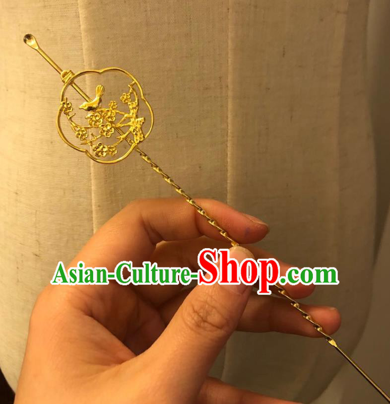 Chinese Ancient Palace Lady Golden Plum Blossom Bird Hairpins Hair Accessories Handmade Ming Dynasty Queen Curette Hair Stick