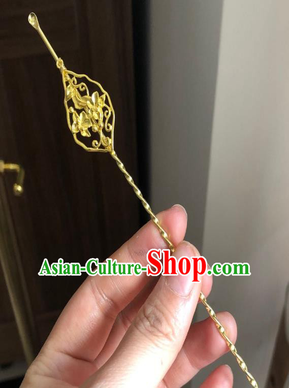 Chinese Ancient Palace Lady Golden Curette Hairpins Hair Accessories Handmade Ming Dynasty Queen Hair Stick