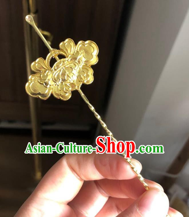Chinese Ancient Palace Lady Golden Flower Curette Hairpins Hair Accessories Handmade Ming Dynasty Queen Hair Stick