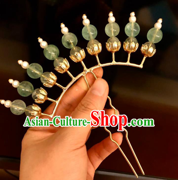 Chinese Ancient Court Women Green Beads Hairpins Hair Accessories Handmade Ming Dynasty Palace Hair Stick