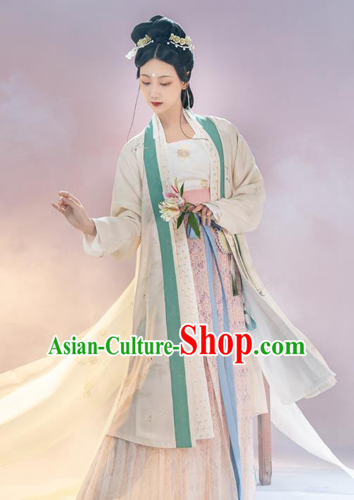 Chinese Ancient Noble Countess Hanfu Apparels Traditional Costumes Song Dynasty Palace Women BeiZi Top and Skirt Complete Set