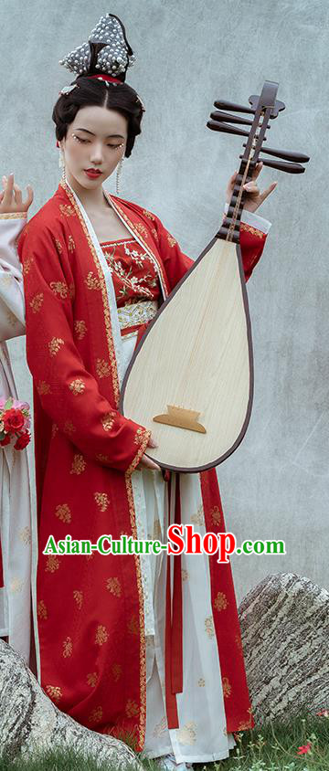 Chinese Ancient Dance Women Hanfu Apparels Traditional Costumes Song Dynasty Palace Lady Red BeiZi Top Blouse and Skirt