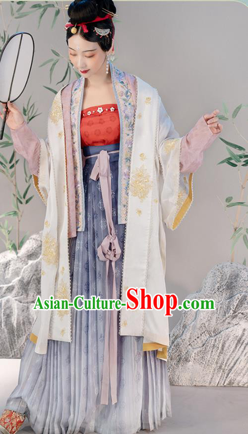 Chinese Ancient Court Female Hanfu Dresses Traditional Song Dynasty Imperial Concubine BeiZi Embroidered Blouse and Skirt Historical Costumes