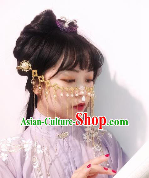Chinese Ancient Empress Golden Tassel Hair Clasp Hairpins Hair Accessories Handmade Ming Dynasty Palace Hair Stick