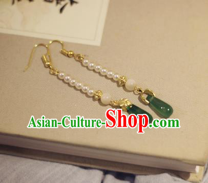 Handmade Chinese Classical Pearls Eardrop Ear Accessories Ancient Ming Dynasty Princess Hanfu Jadeite Earrings