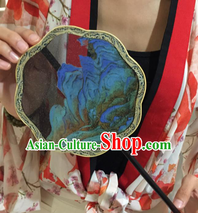 Chinese Classical Black Silk Fans Handmade Fan Ancient Ming Dynasty Princess Hanfu Landscape Painting Palace Fan
