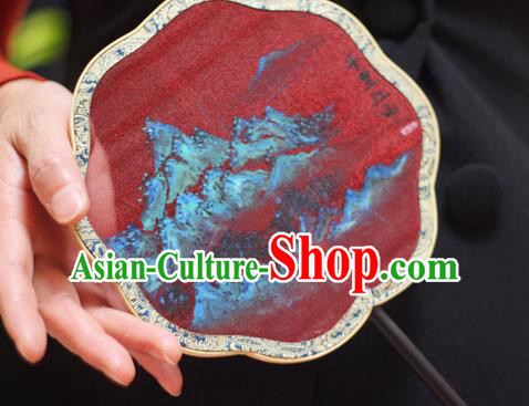 Chinese Classical Red Silk Fans Handmade Fan Ancient Ming Dynasty Princess Hanfu Vast Land Painting Palace Fan