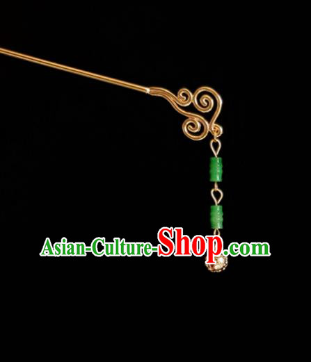 Chinese Ancient Princess Golden Bell Tassel Hairpins Hair Accessories Handmade Cheongsam Jade Bamboo Hair Stick