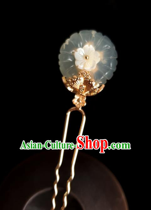 Chinese Ancient Royal Princess Shell Hairpins Hair Accessories Handmade Ming Dynasty Hanfu Jade Hair Stick