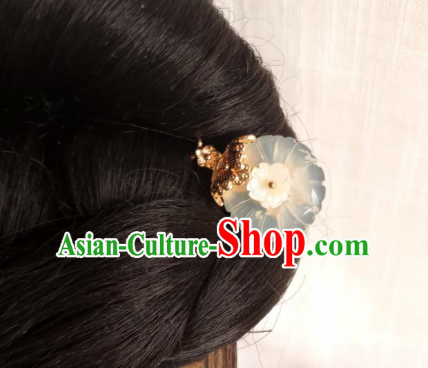 Chinese Ancient Royal Princess Shell Sakura Hairpins Hair Accessories Handmade Ming Dynasty Hanfu Jade Daisy Hair Stick