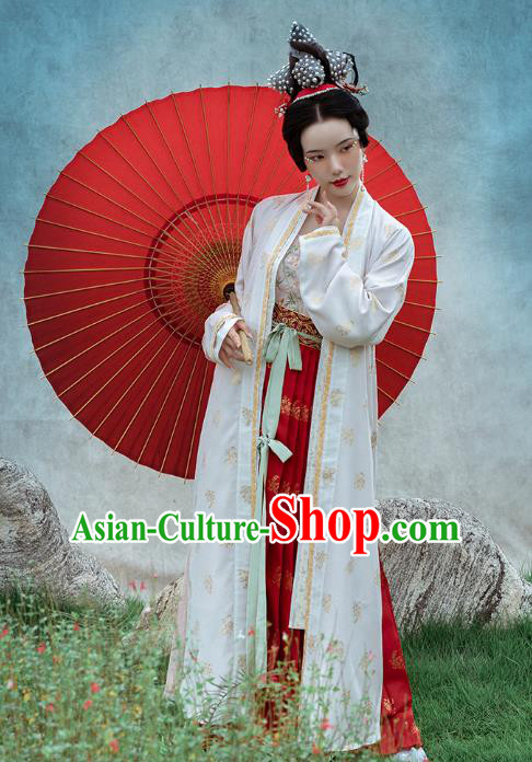 Chinese Ancient Geisha Hanfu Dress Traditional Song Dynasty Palace Lady Historical Costumes White BeiZi Top Blouse and Skirt Full Set