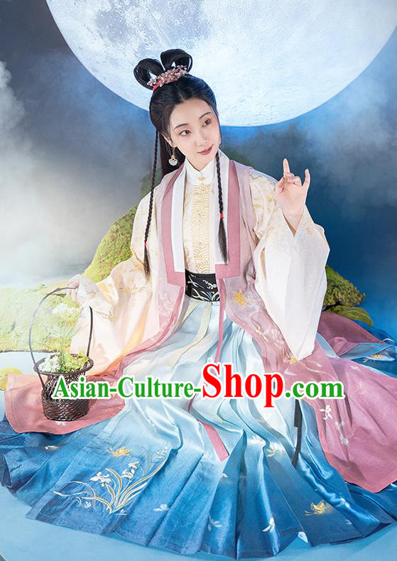 Chinese Ancient Goddess Princess Embroidered Hanfu Dress Traditional Ming Dynasty Court Woman Historical Costumes Complete Set