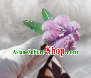 Chinese Ancient Qing Dynasty Purple Velvet Chrysanthemum Hair Stick Handmade Hair Accessories Hanfu Princess Hairpins