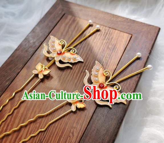 Chinese Ming Dynasty Pink Butterfly Hair Stick Handmade Hair Accessories Hanfu Ancient Princess Hairpins