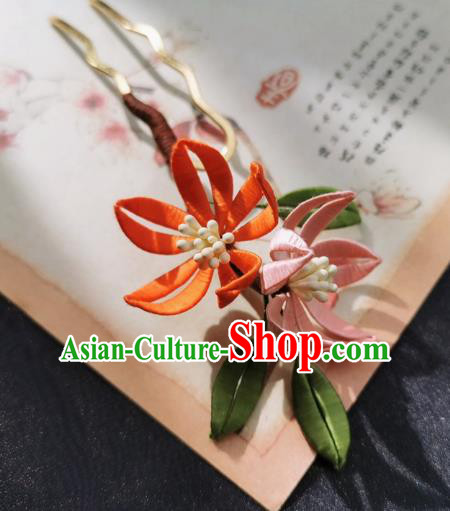 Chinese Classical Silk Peach Blossom Hair Stick Handmade Hanfu Hair Accessories Ancient Song Dynasty Court Flowers Hairpins