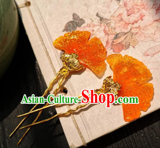 Chinese Classical Golden Hair Stick Handmade Hanfu Hair Accessories Ancient Song Dynasty Ginkgo Leaf Hairpins