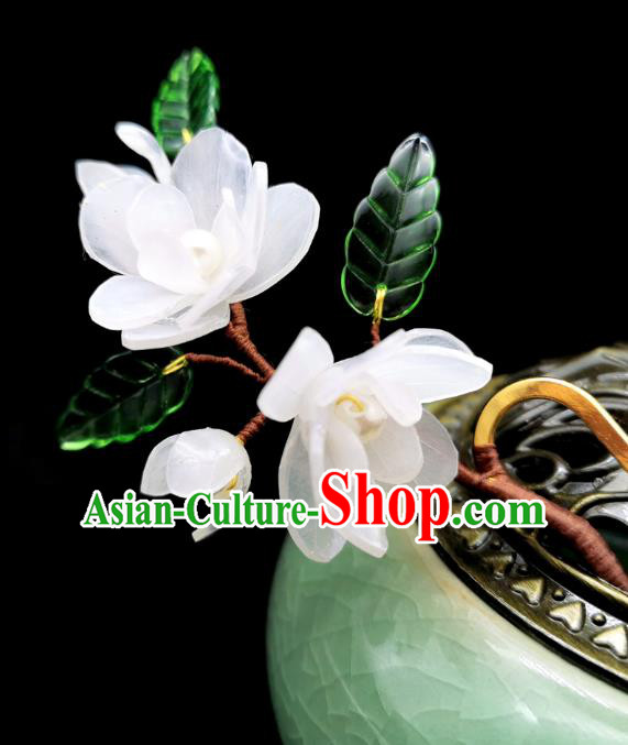 Chinese Classical White Flowers Hair Stick Handmade Hanfu Hair Accessories Ancient Song Dynasty Jasmine Hairpins