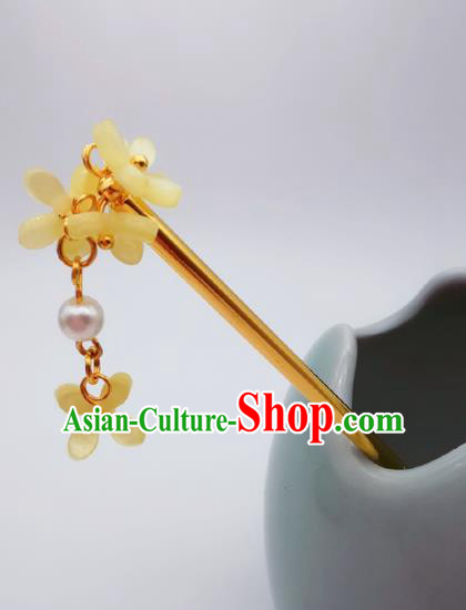 Chinese Classical Golden Hair Stick Handmade Hanfu Hair Accessories Ancient Song Dynasty Fragrans Tassel Hairpins