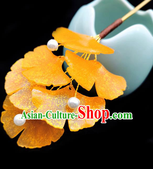 Chinese Classical Orange Ginkgo Leaf Hair Stick Handmade Hanfu Hair Accessories Ancient Song Dynasty Palace Hairpins