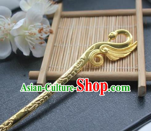 Chinese Classical Golden Swan Hair Stick Handmade Hanfu Hair Accessories Ancient Song Dynasty Palace Hairpins
