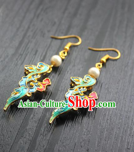 Chinese Handmade Blueing Cloud Earrings Classical Jewelry Accessories Hanfu Qing Dynasty Eardrop