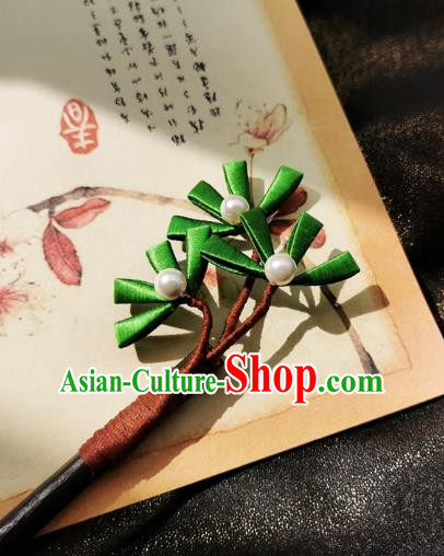 Chinese Song Dynasty Wood Hair Stick Handmade Hair Accessories Hanfu Ancient Princess Silk Pine Hairpins