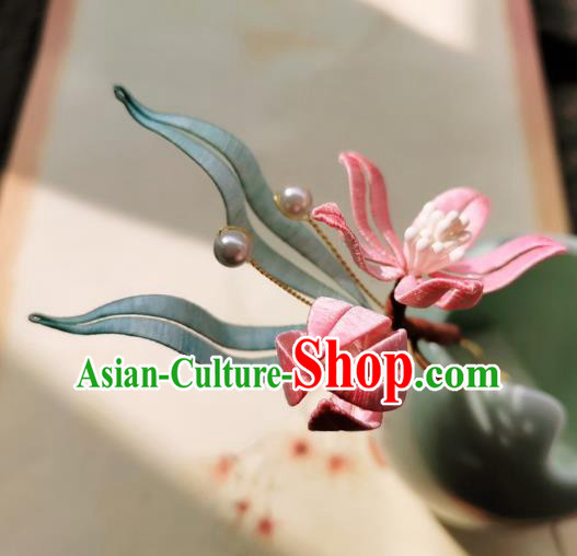 Chinese Classical Silk Peach Blossom Hair Stick Handmade Hanfu Hair Accessories Ancient Song Dynasty Princess Hairpins