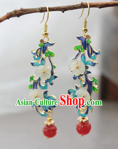 Chinese Handmade Shell Flowers Earrings Classical Jewelry Accessories Hanfu Ming Dynasty Princess Blueing Eardrop