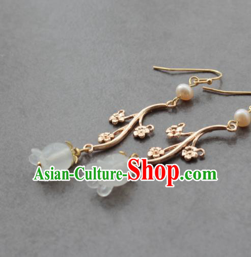 Chinese Handmade Convallaria Earrings Classical Jewelry Accessories Hanfu Ming Dynasty Princess Golden Plum Eardrop