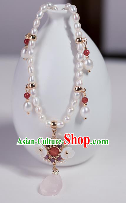 Chinese Handmade Pearls Necklet Classical Jewelry Accessories Ancient Ming Dynasty Princess Hanfu Shell Flowers Necklace for Women