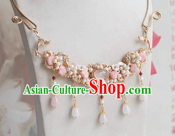 Chinese Handmade Pearls Necklet Classical Jewelry Accessories Ancient Ming Dynasty Princess Hanfu Golden Dragon Necklace for Women