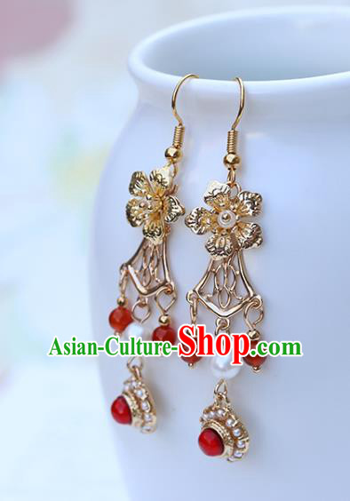 Chinese Handmade Golden Plum Earrings Classical Ear Accessories Hanfu Ming Dynasty Princess Eardrop