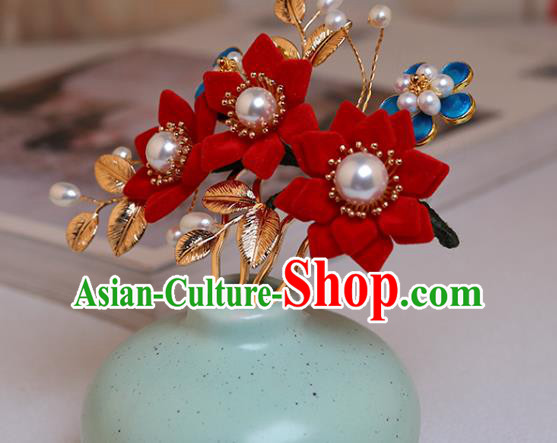 Chinese Classical Court Red Lotus Hair Comb Handmade Hanfu Hair Accessories Ancient Ming Dynasty Princess Golden Hairpins