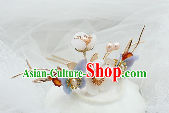 Chinese Classical Lilac Silk Butterfly Hair Stick Handmade Hanfu Hair Accessories Ancient Ming Dynasty Young Lady Golden Hairpins