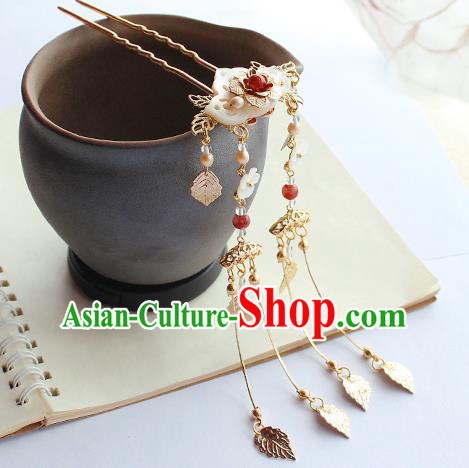 Chinese Classical Golden Tassel Hair Stick Handmade Hanfu Hair Accessories Ancient Ming Dynasty Shell Hairpins