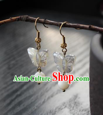 Chinese Handmade Shell Butterfly Earrings Classical Jewelry Accessories Hanfu Ming Dynasty Princess Eardrop