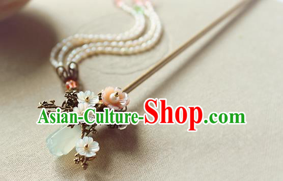 Chinese Classical Pearls Tassel Step Shake Hair Stick Handmade Hanfu Hair Accessories Ancient Ming Dynasty Queen Jade Mangnolia Hairpins