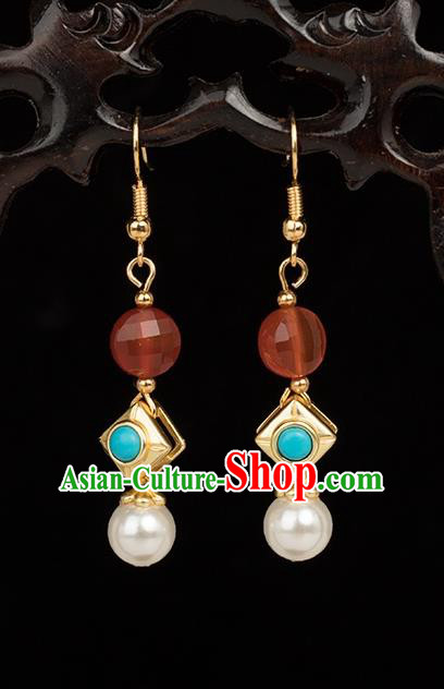 Chinese Handmade Earrings Classical Jewelry Accessories Hanfu Ming Dynasty Princess Golden Eardrop