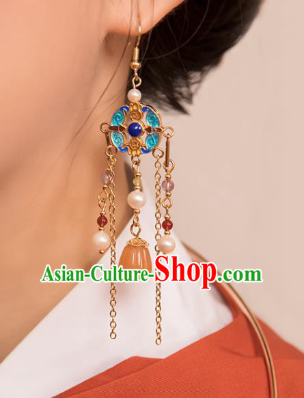 Chinese Handmade Blueing Earrings Classical Jewelry Accessories Hanfu Ming Dynasty Princess Ceregat Eardrop