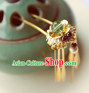 Chinese Classical Pearls Golden Tassel Hair Stick Handmade Hanfu Hair Accessories Ancient Ming Dynasty Queen Hairpins