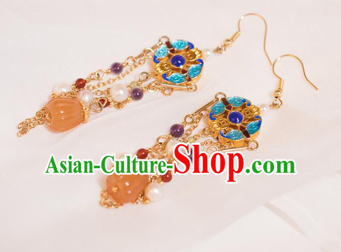 Chinese Handmade Ceregat Earrings Classical Ear Accessories Hanfu Ming Dynasty Princess Blueing Eardrop