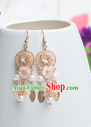 Chinese Handmade Golden Earrings Classical Ear Accessories Hanfu Ming Dynasty Princess Tassel Eardrop