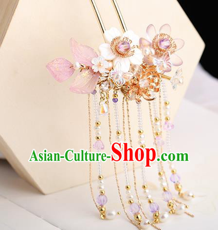 Chinese Classical Palace Flower Hair Sticks Handmade Hanfu Hair Accessories Ancient Ming Dynasty Princess Beads Tassel Hairpins