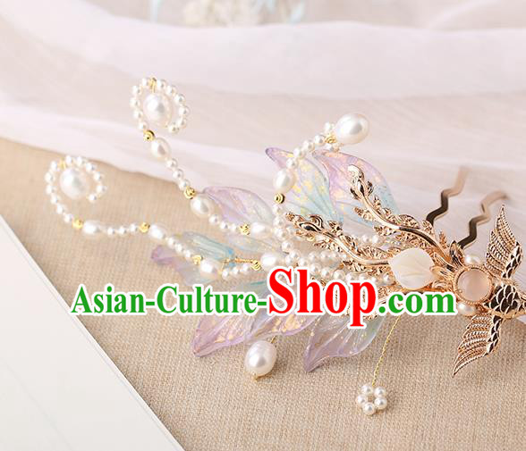 Chinese Classical Palace Lilac Phoenix Hair Sticks Handmade Hanfu Hair Accessories Ancient Ming Dynasty Princess Pearls Hairpins