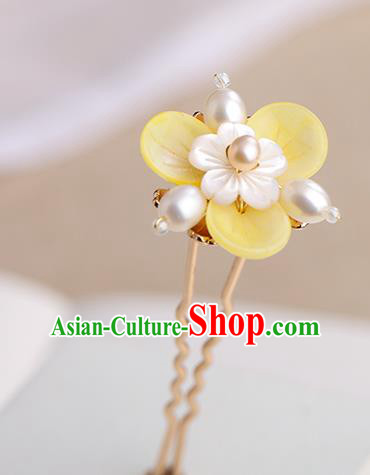 Chinese Classical Palace Pearls Hair Sticks Handmade Hanfu Hair Accessories Ancient Song Dynasty Princess Yellow Flower Hairpins