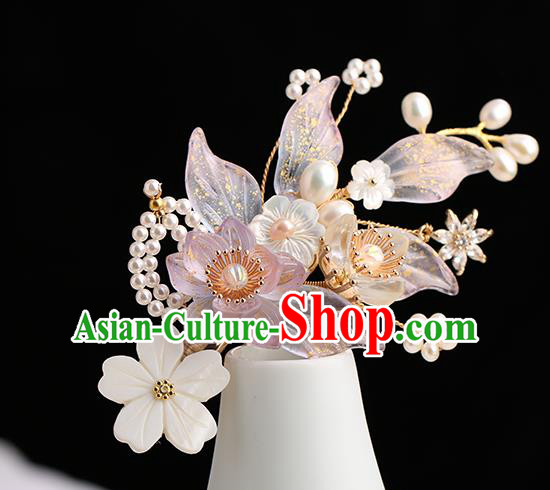 Chinese Classical Palace Lilac Plum Blossom Hair Sticks Handmade Hanfu Hair Accessories Ancient Song Dynasty Princess Shell Hairpins